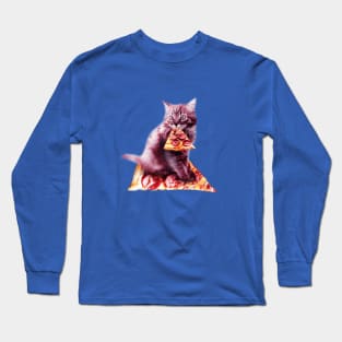 Cute Kitty Eat Pizza Long Sleeve T-Shirt